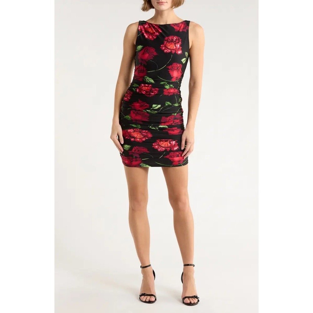 AFRM LOS ANGELES Leila Shiny Knit Bodycon Dress in‎ Black Floral Size M